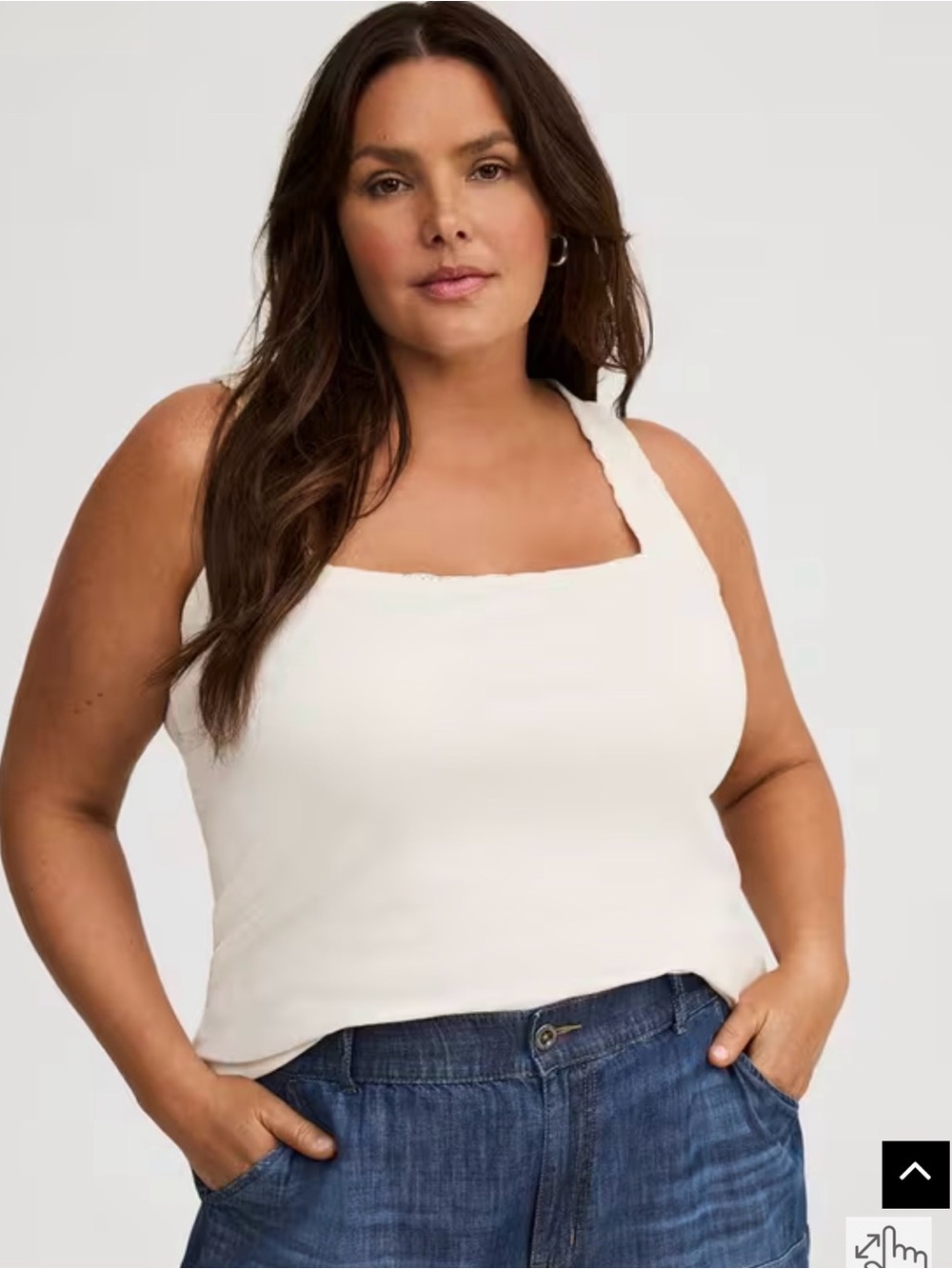 Torrid Pointelle Square Neck Cream Lace-Trim Ribbed Sleeveless Tank Top
